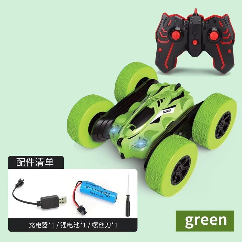 Double-Sided Tumbling Stunt Remote Control Car, 360° Flip Rollover RC Vehicle, All-Terrain Off-Road Toy Car with Fearless Stunt Design, Blue, for Kids Ages 6+ (Green)